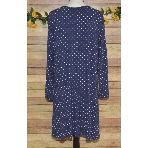 Old Navy XL Women Swing Dress Navy Blue Knit Polka Dot Stretch Casual Preppy - Picture 5 of 9